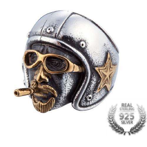 Bague motard route 66 en argent massif 925