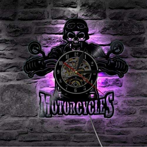 Horloge murale biker squelette