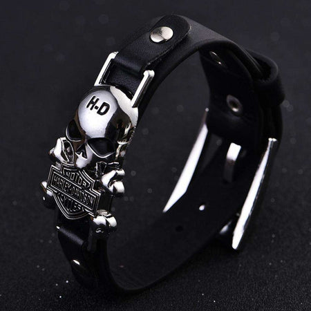 Bracelet cuir Harley tête de mort