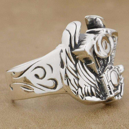 Superbe bague V-twin Harley en argent massif 925