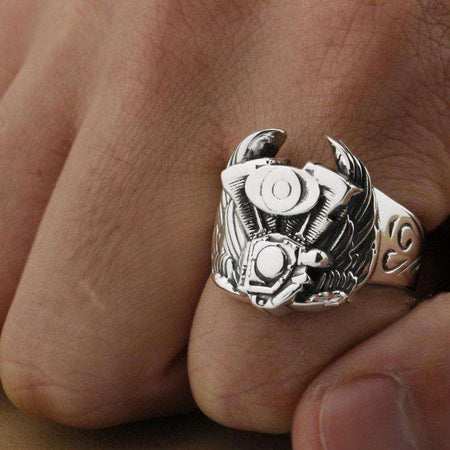 Superbe bague V-twin Harley en argent massif 925